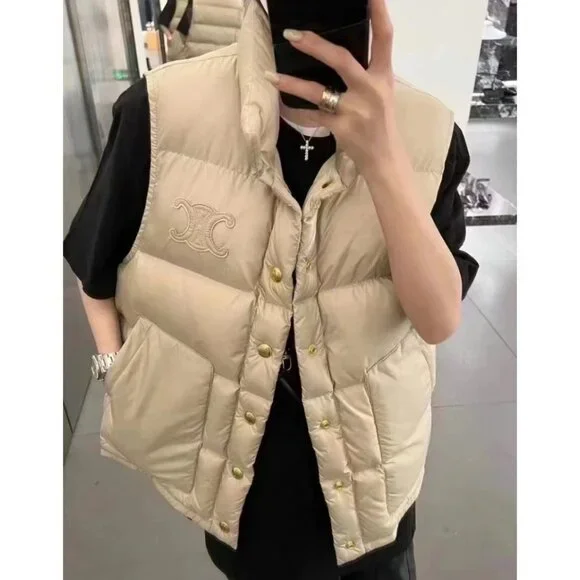 Celine Khaki “Arc de Triomphe” single-breasted sleeveless down vest - Picture 8 of 8